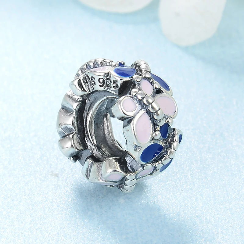 Fit Original europeu Charms Bracelet Fashion Blue and Pink Enamel butterfly Beads Real 925 Sterling Silver Bead Jewelry Making | Украшения