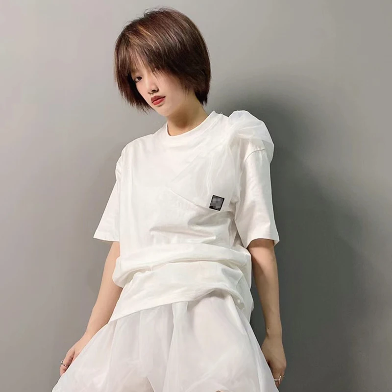 

Casual Solid T Shirt For Women O Neck Short Sleeve Patchwork Bowknot Loose T Shirts Females Summer Fashion 2021 New