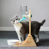 pet waterer solid wood shelf cat and dog waterer hanging water bottle oak bamboo wood waterer pet supplies