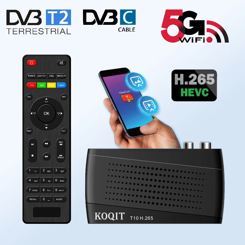 Koqit H.264 H.265 5G Wi Fi Декодер каналов T2 тюнер DVB C HD цифровой DVBT2 HEVC декодер IP ТВ M3U