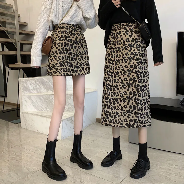 

WERUERUYU Sexy leopard print skirts womens Long skirt Streetwear pencil high waist skirt 2021