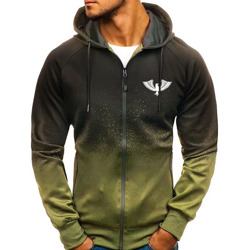 

Jacket Men Casual Gradient color Hooded Sweatshirts zipper Hoodies Man Clothing
