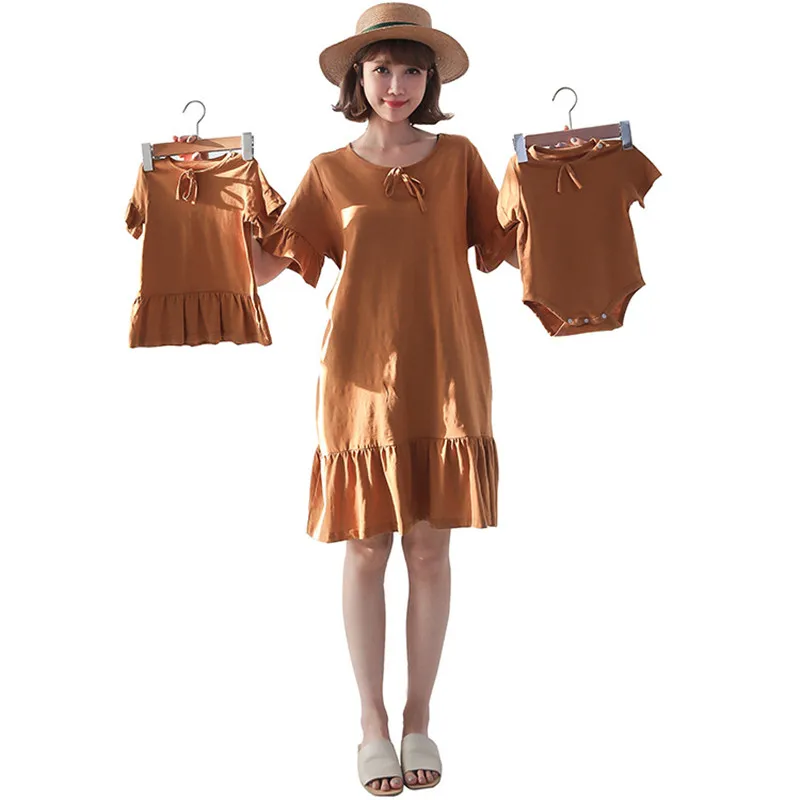 

Brand New Mom Fashion Blue Pleat Dress Baby Girls Dress and Baby Boys Romper Pregnant Clothes Parent&Child Clothes Nurse Dress