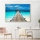Современное голубое небо Мальдивские Острова Средиземноморский вышивка морской пейзаж холст с печатью постера арт Настенная картина без рамки Гостиная
