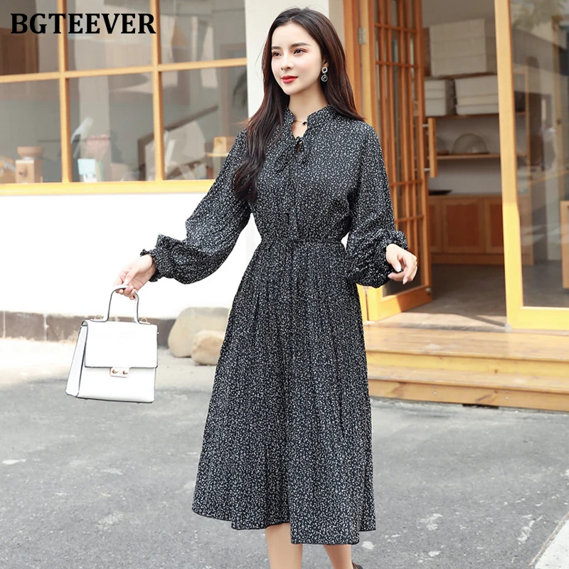 Платье BGTEEVER женское шифоновое с воротником стойкой винтажное ТРАПЕЦИЕВИДНОЕ