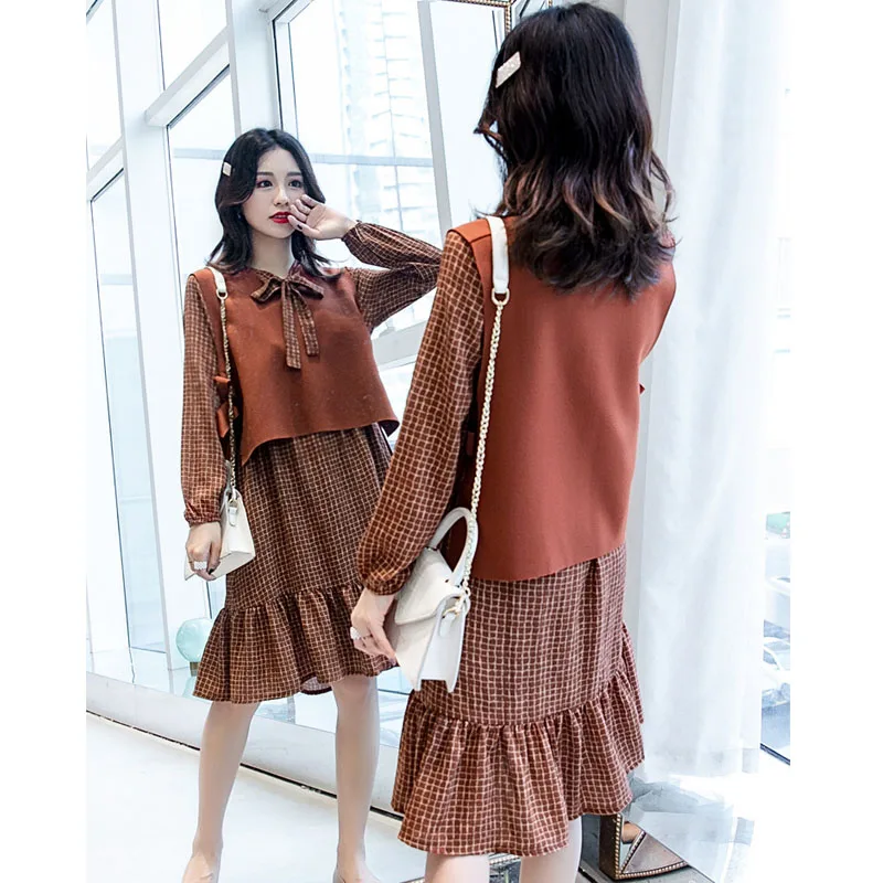 Комплект из 2 предметов с галстуком бабочкой в клетку для кормящих матерей платья