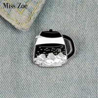 starry night coffee pot enamel pin custom mountain moon stars brooch for shirt lapel bag outdoors badge jewelry gift for friends