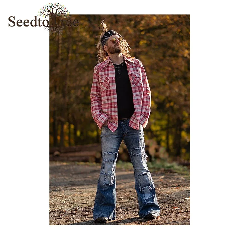 

Однотонные повседневные мужские джинсы, расклешенные брюки, широкие брюки из денима