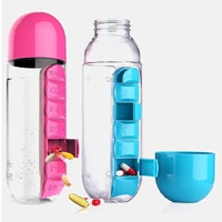 sports water bottle with pill box 2 in 1 capsule removable daily organiser drinking bottles leak proof bottle tumbler outdoor