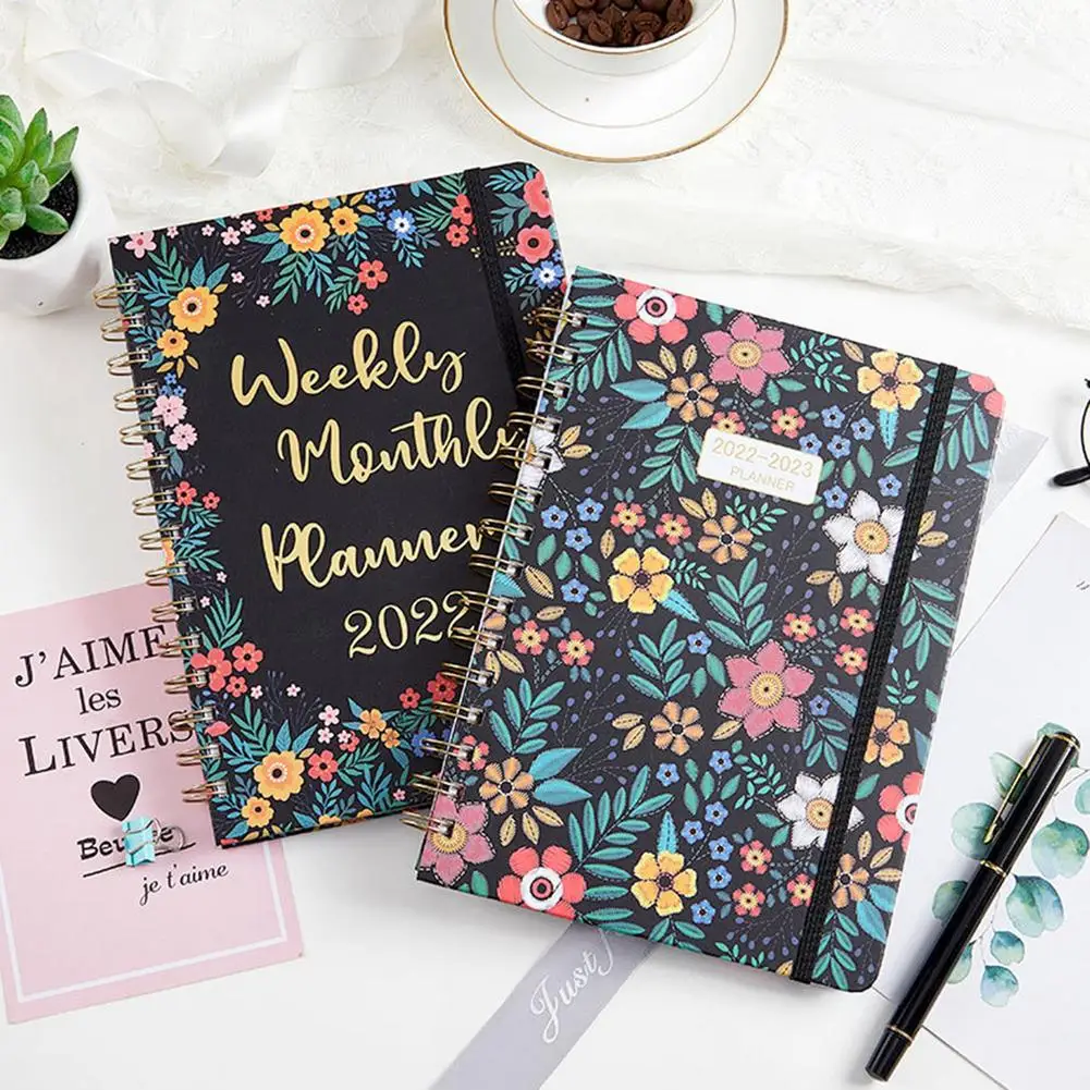 

2022 Yearly Agenda Planner Monthly Weekly Plan Portable Coil Kawaii Pocket Notebook Cute Diary Flower Journal Office Stationery