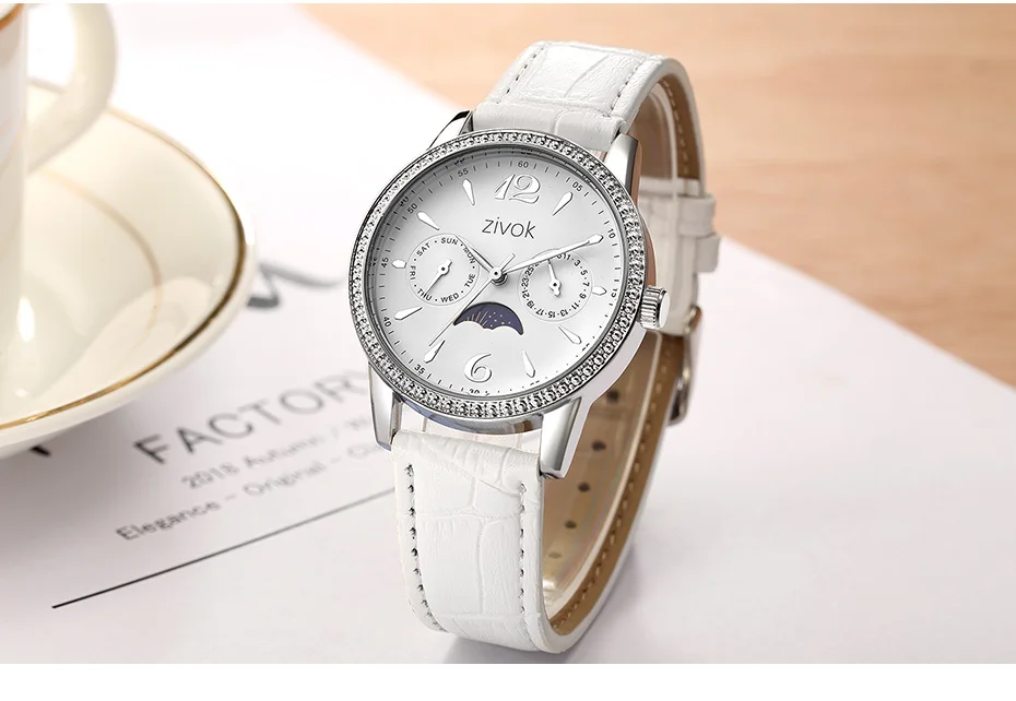 ZIVOK женские часы брендовые Модные Простые Moon phase маленькие кожаные часы кварцевые наручные часы montre femme