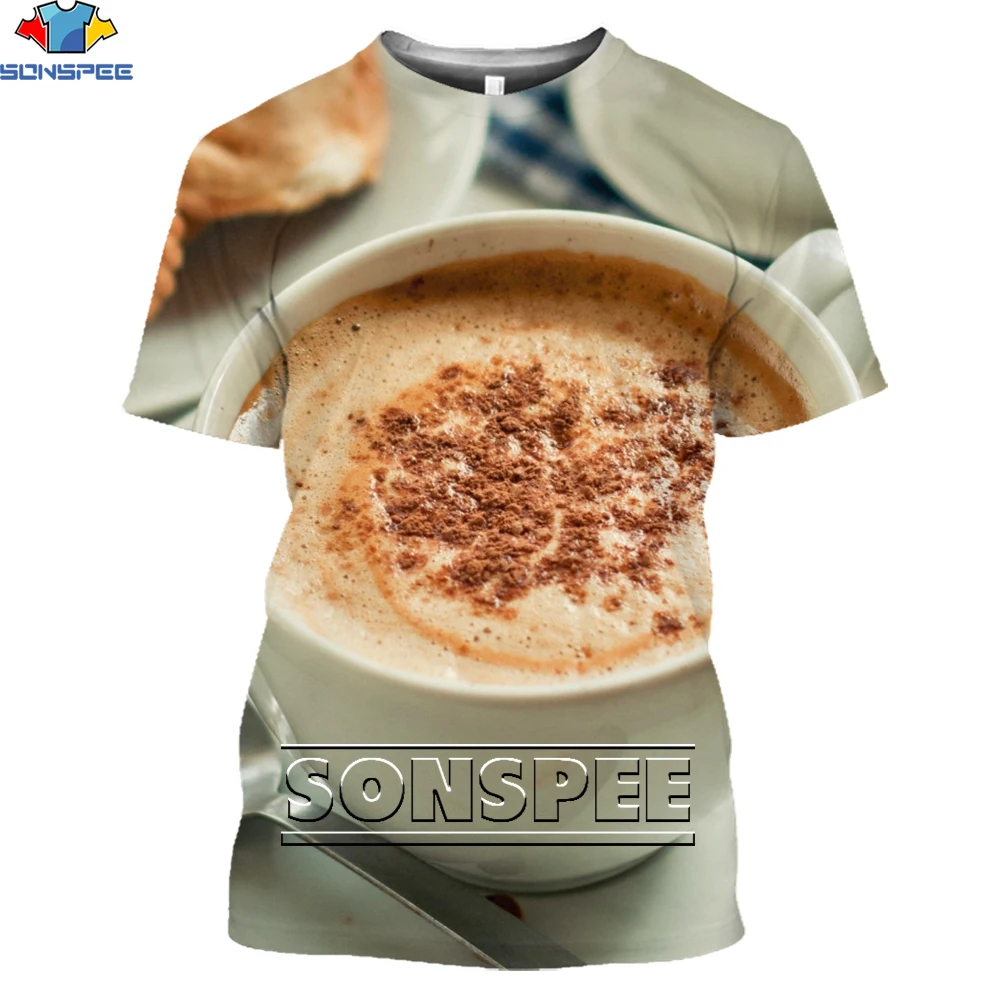 

SONSPEE 3D Printing Coffee Bean T-shirt Teacup Pattern Summer Casual Street Unisex Short-sleeved Kids Loose Oversized Top