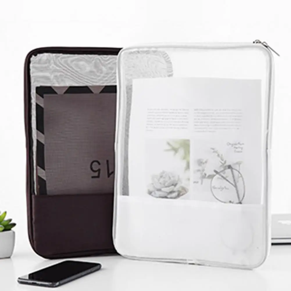 

Documents Bag Translucent Zipper Compact Design Student Case Paper Examination Nylon Bag for Garden
