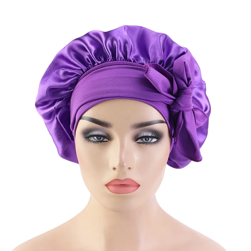 

повязка на голову Women's Perm Hair Care Cap Nightcap Satin Round Cap with Wide Elastic Tie Satin Turban Shower Cap
