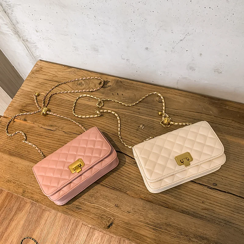 

New fashion mini gold bead bag shoulder messenger bag female rhombic chain bag