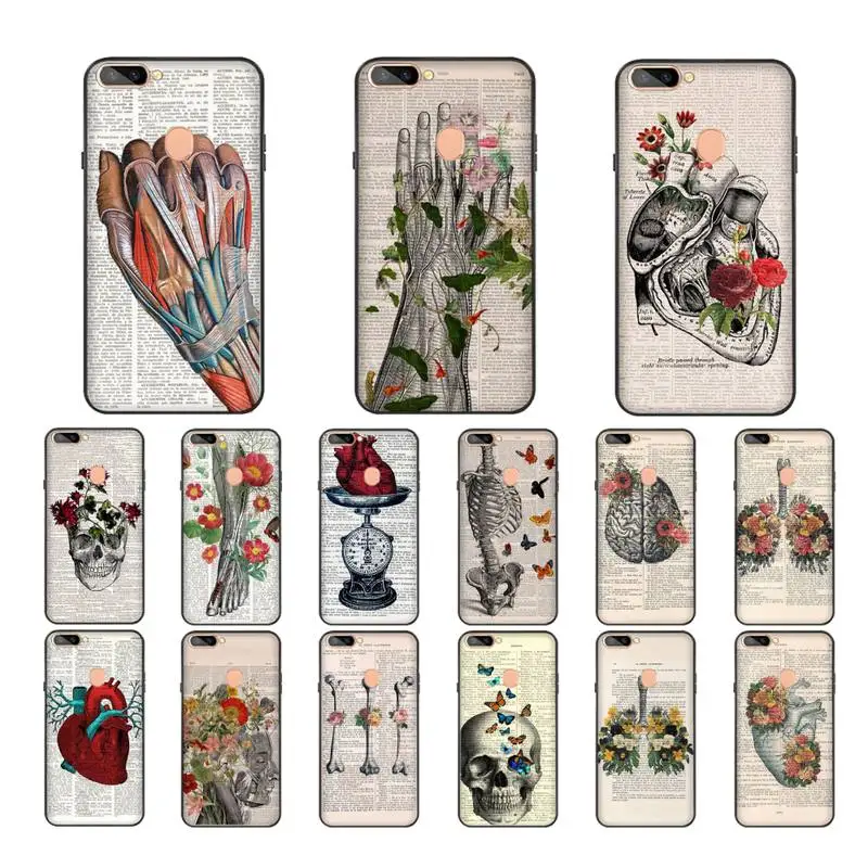 

Human anatomy organ newspaper Phone Case For OPPO A7 a92020 a1k Cover For Realme 5 C3 6Pro 6 Reno2z F5 F9
