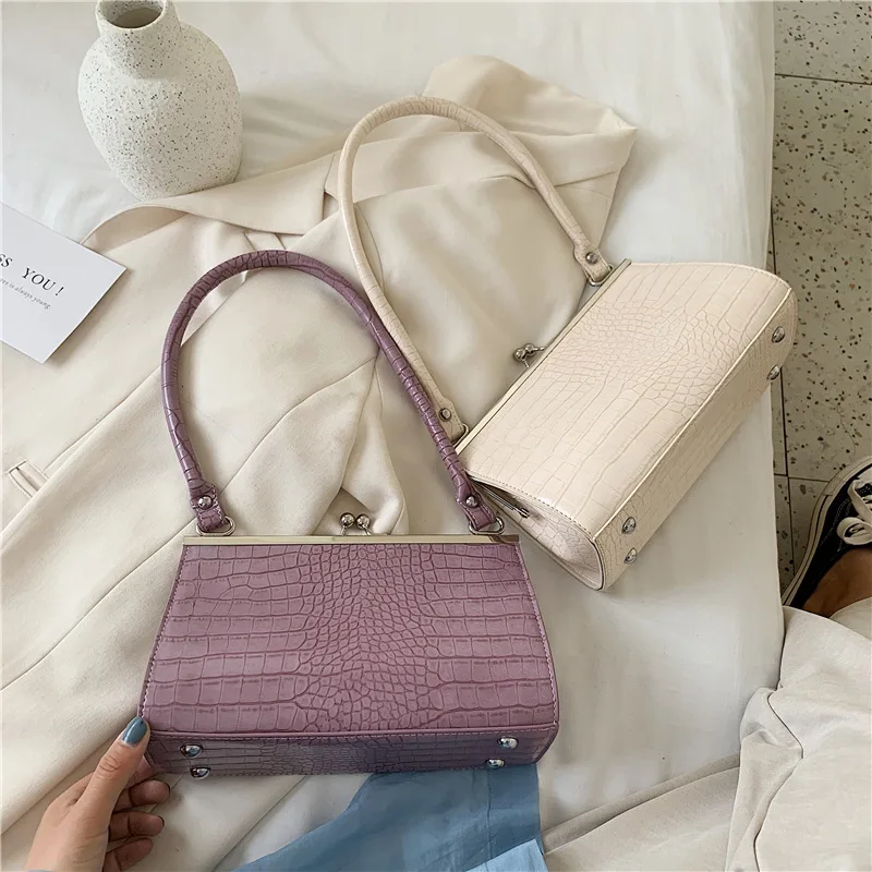

Female Crossbody Bags For Women 2020 Solid Color Crocodile Pattern Handbags Quality Pu Leather Retro Ladies Shoulder Bags