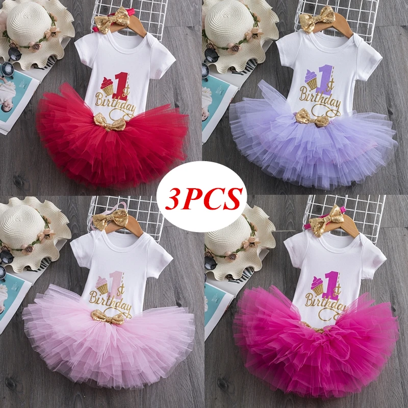 Платье Вечерние 1 й день рождения для маленьких девочек одежда новорожденных