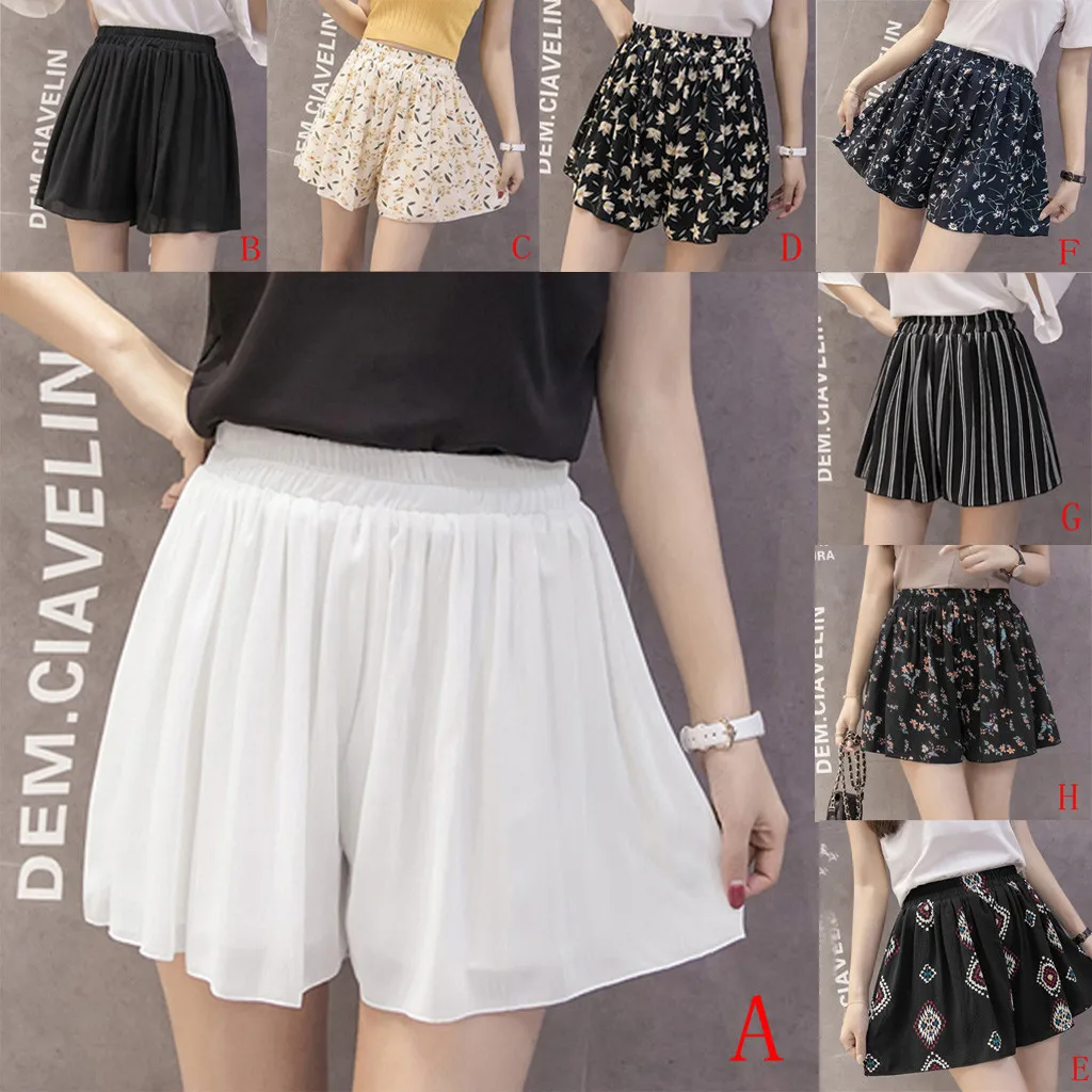 

Women's Shorts Fashion =Lady Large Size Casual Loose Solid Printing Shorts Elastic Waist Chiffon Shorts Beach Home Shorts