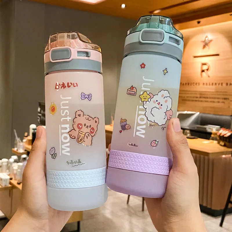 

High Value Gradient Water Bottle Female Summer Students Plastic Fall-Proof Large Capacity Frosted Portable Straw Cup