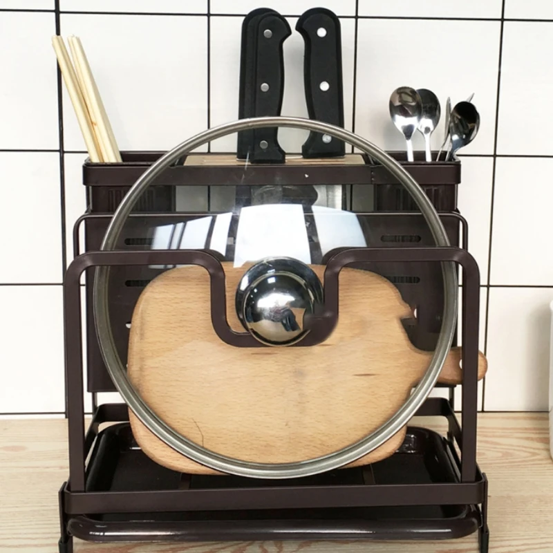 

Kitchen Desktop Storage Rack Knife Block Cutting Board Chopper Holder with Drainboard Drying Rack Countertop Sink Caddy