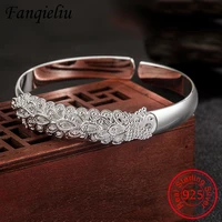 fanqieliu 925 sterling silver bangles women vintage peacock wide cuff bracelet jewelry wedding gift for girl fql21425
