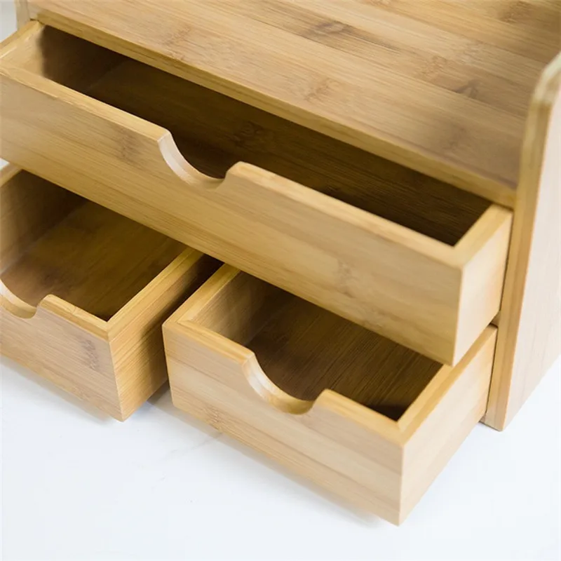 3 уровневый бамбуковый Настольный органайзер для хранения с ящиками идеально
