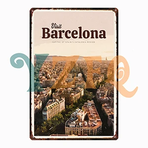 Постеры для путешествий, город, Барселона, Лион, Чикаго, жестяная винтажная металлическая доска, украшение гостиной, винтажная вывеска Бар Кафе гараж, подарок
