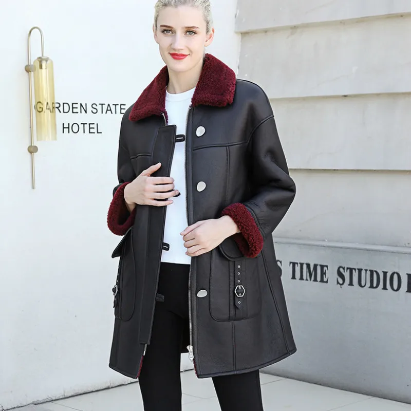Пальто из натурального меха Женская шерстяная куртка осенне зимнее пальто
