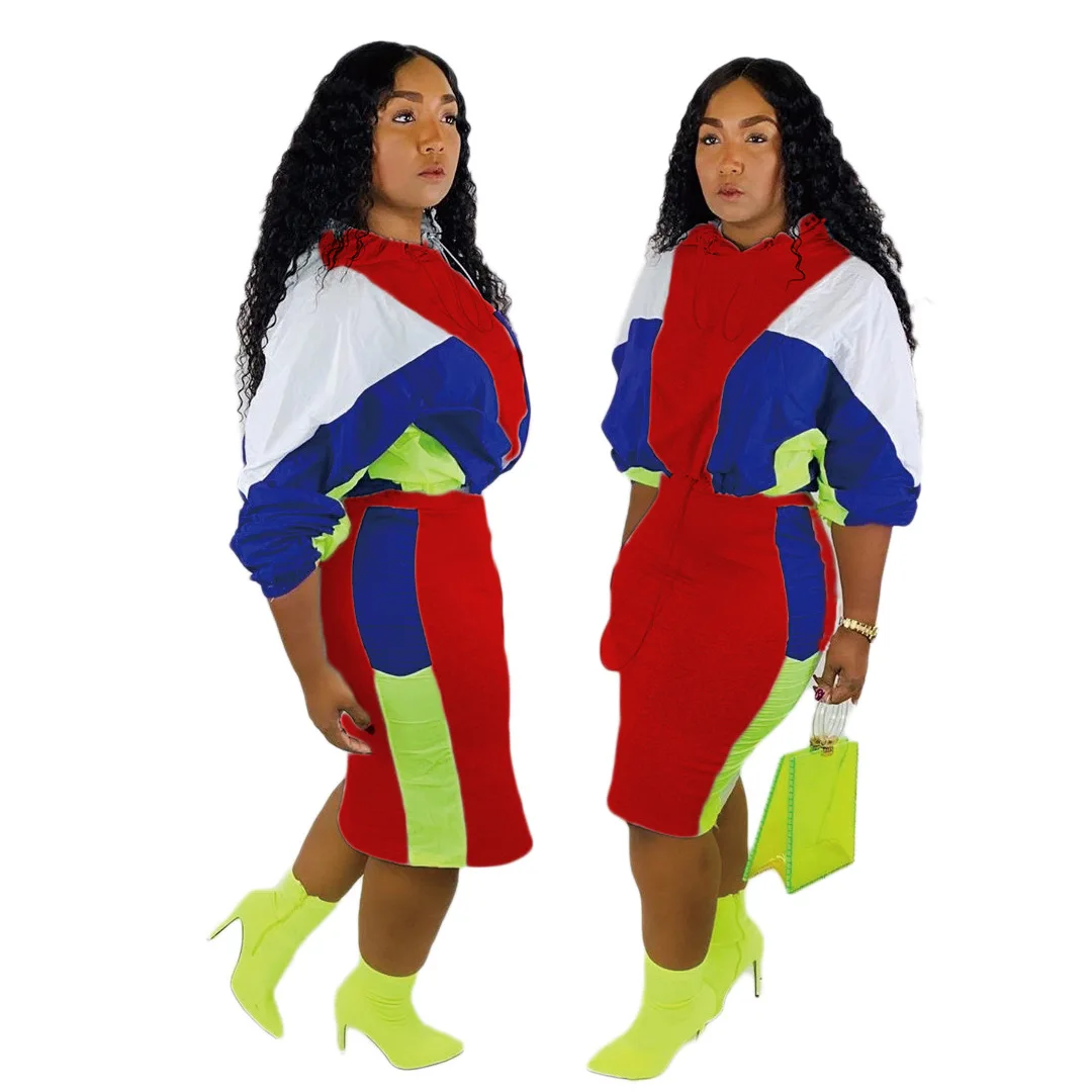 Осень 2019 уличная одежда в стиле хип хоп Женский комплект пэчворк рукав &quotлетучая