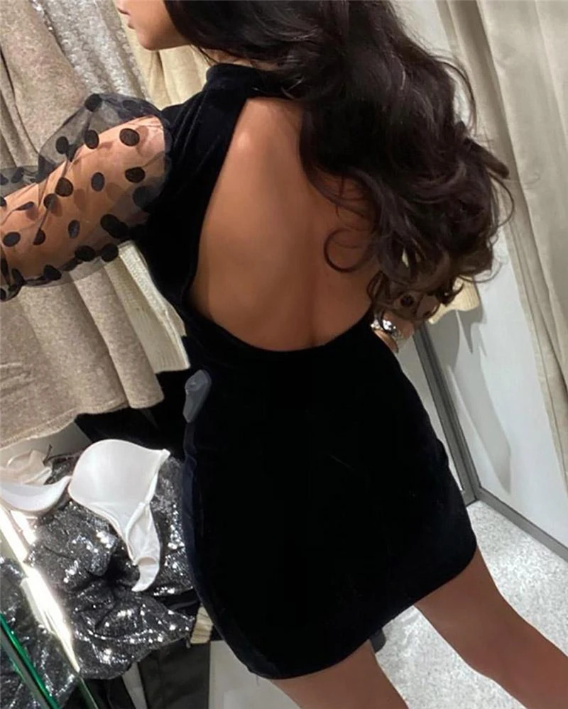 Пикантное осеннее женское Прозрачное мини платье с длинным рукавом винтажное