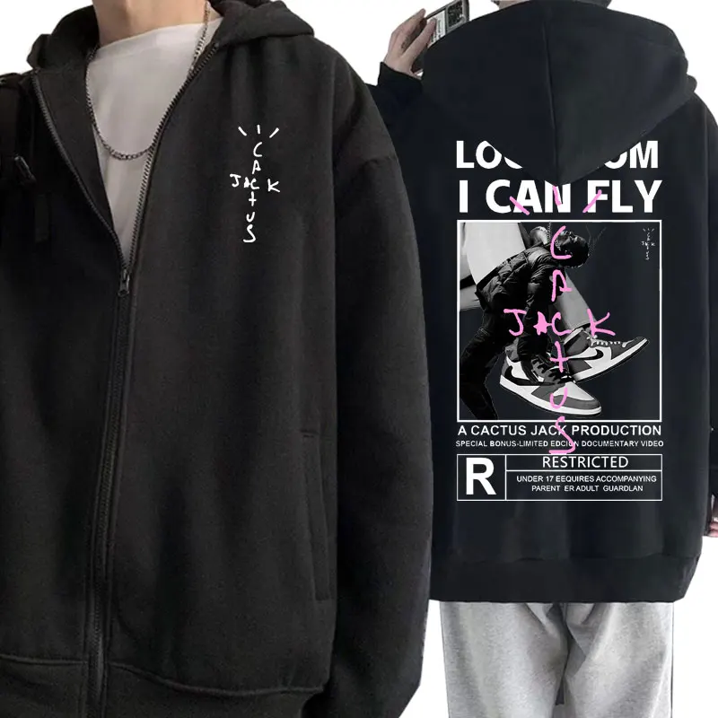 

New LOOK MOM I CAN FLY Travis Scott Hip Hop Style Zip Hoodies Harajuku Logo Print Zipper Sweatshirt Cactus Jack Zipper Hoodie