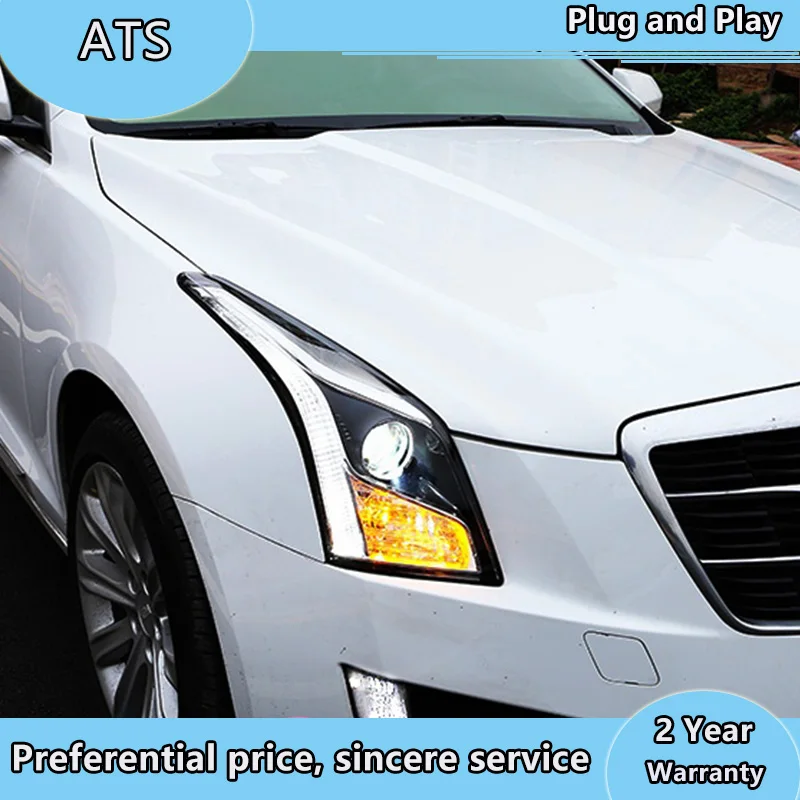 Car Styling for Cadillac ATS Headlights 2014-2016 ATS LED Headlight DRL Bi Xenon Lens High Low Beam Parking Fog Lamp