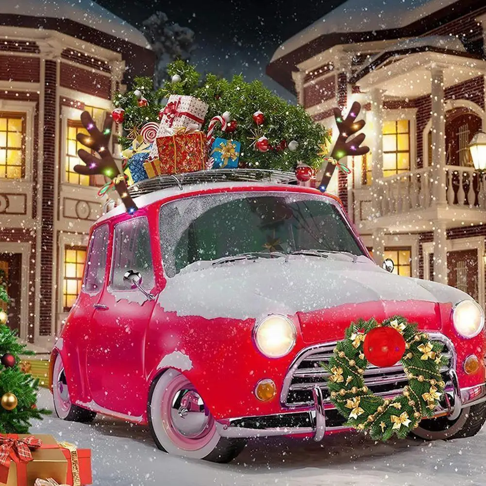 

Рождественский комплект для украшения автомобиля, светодиодный пятирогатый оленевидный хвост, рога и красный трехрогатый нос, комплект дл...