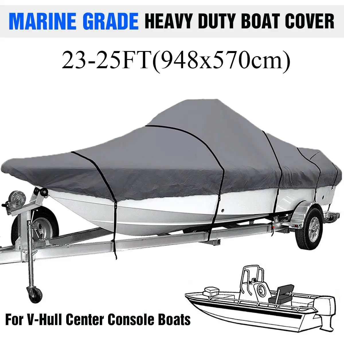 948x570cm 23-25ft 17-25FT водонепроницаемый чехол для лодки морской класса 210D Trailerable v-корпус рыболовный лыжный Солнцезащитный УФ-протектор для лодки швартовка - Цвет: 948x570cm 23-25ft