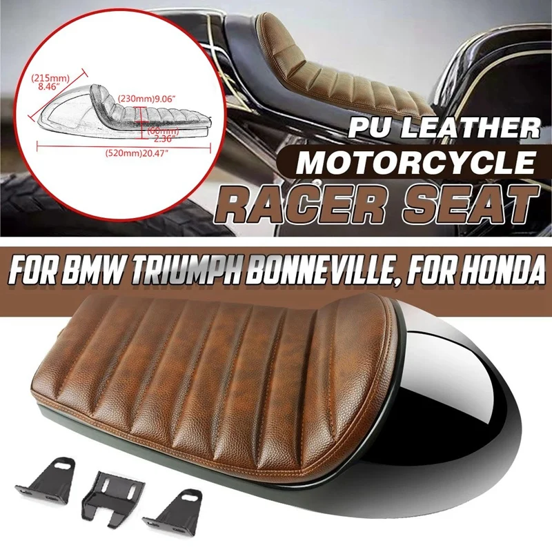 

PU Leather Motorcycle Seat Cafe Racer Seat Cushion Scooter Vintage Saddle Seat for BMW/Triumph/Bonneville/Honda Brown