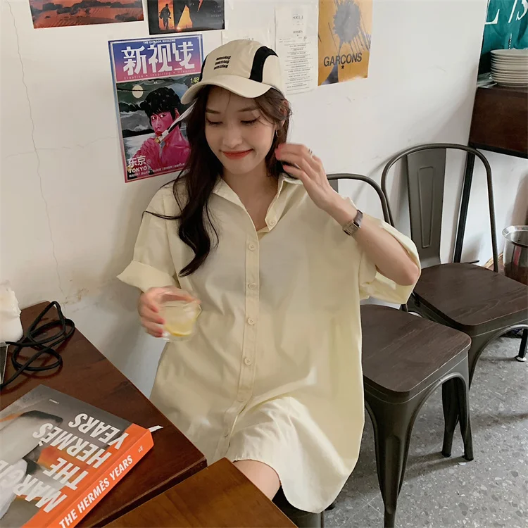 

COIGARSAM Short Sleeve Shirt Womens tops Loose Women shirts Yellow Green Light Blue Brick Red 93383