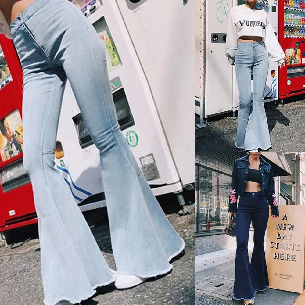 CALOFE осень 2019 модные джинсы для женщин уличный стиль расклешенные джинсовые штаны