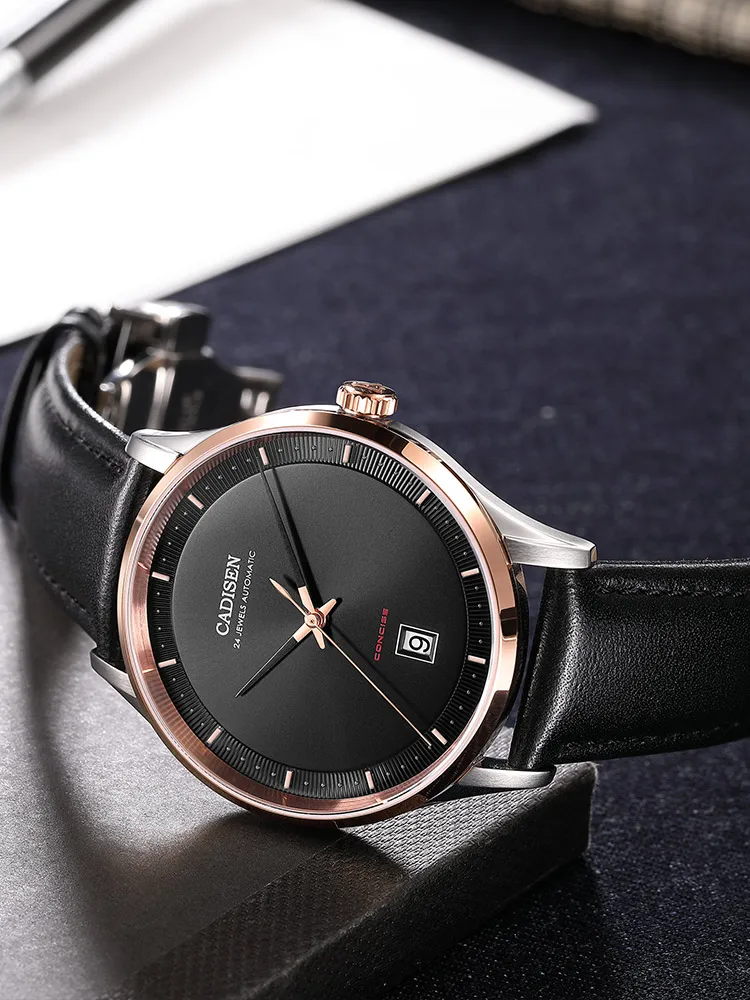 Мужские автоматические механические часы CADISEN C8143 мужские наручные с сапфировым