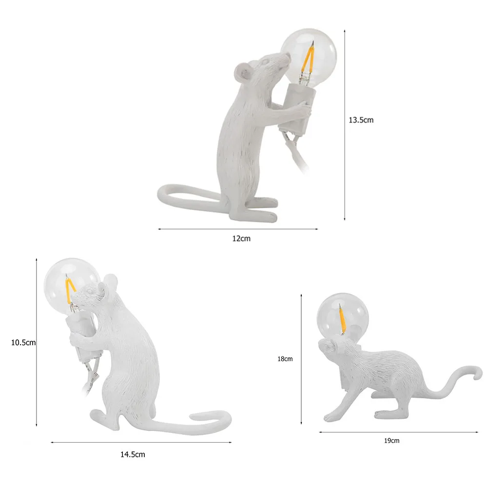 

Modern Resin Mouse Figurine Table Lamps LED E12 Animal Mouse LED Night Lights With Bulb Home Living Room Decoration US/EU Plug