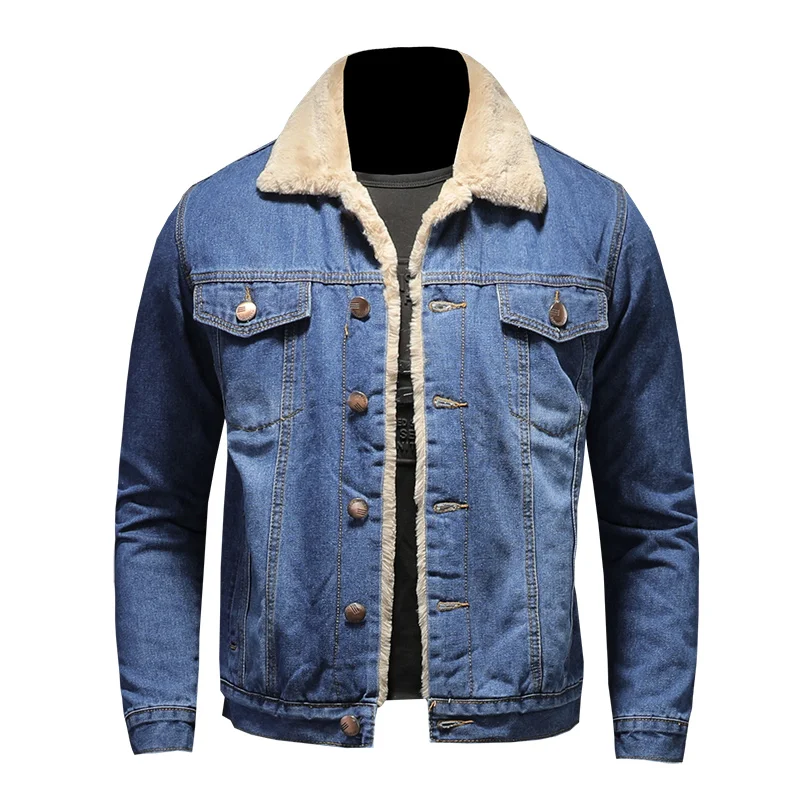 

Men Fleece Denim Jacket Nice Winter Mens Thick Warm Coats Mens Outwear Fashion Jean Jackets Male Cowboy Casual Clothes 5XL