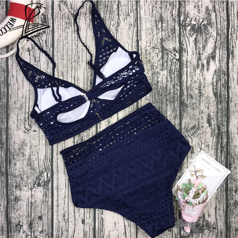 Женский кружевной купальник LONZO комплект из 2 предметов с высокой талией пуш-ап