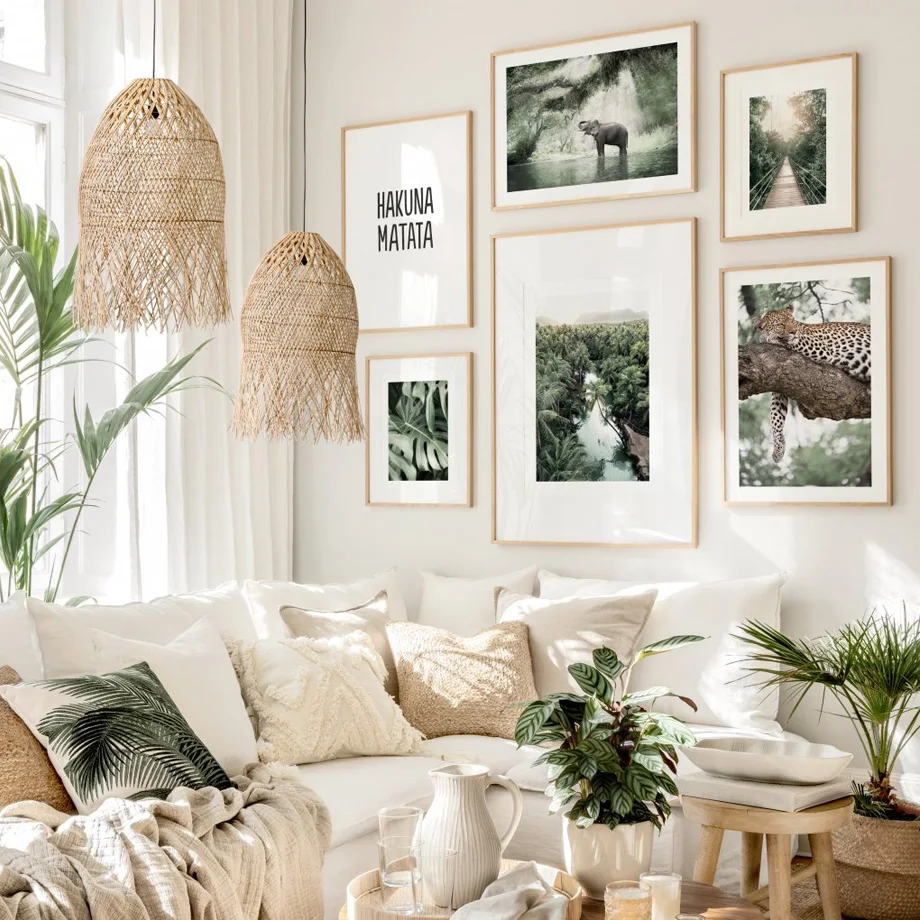 Тропический лес пальмы слон в джунглях Леопардовый мост настенная