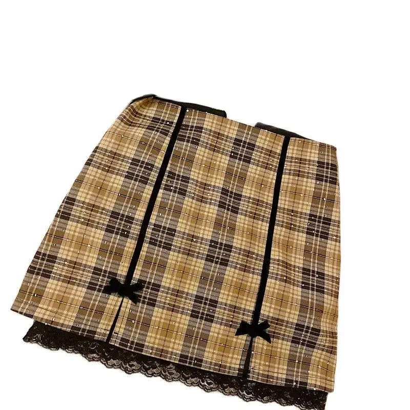 

Skirts Womens Summer High Waist Skirt Plaid Splicing Lace Skirt Glittering Fashion Ladies Slim Sexy Mini A-line Skirt Women