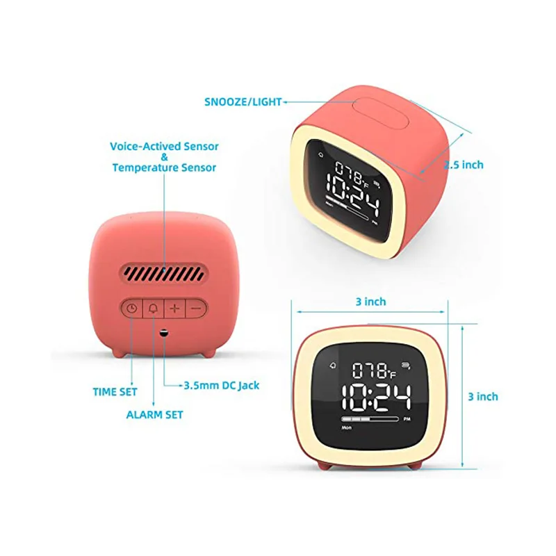 

Alarm Clock Cute TV Night Light LED Digital Display Children Desk Clock Backlit Temperature Rechargeable Battery Operated Kids