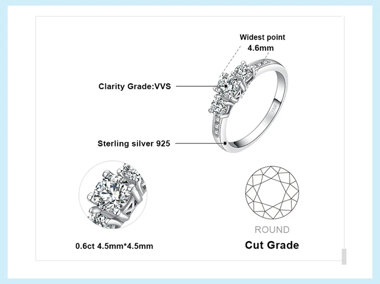 JewelryPalace 3 камня 1.3ct кубического циркония обещание Свадьба Обручение кольцо стерлингового серебра 925
