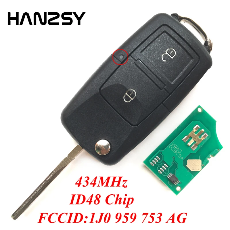 2 кнопки 434 МГц пульт дистанционного управления для VW VolksWagen Golf Bora Polo Beetle lupo Passat 1J0 959