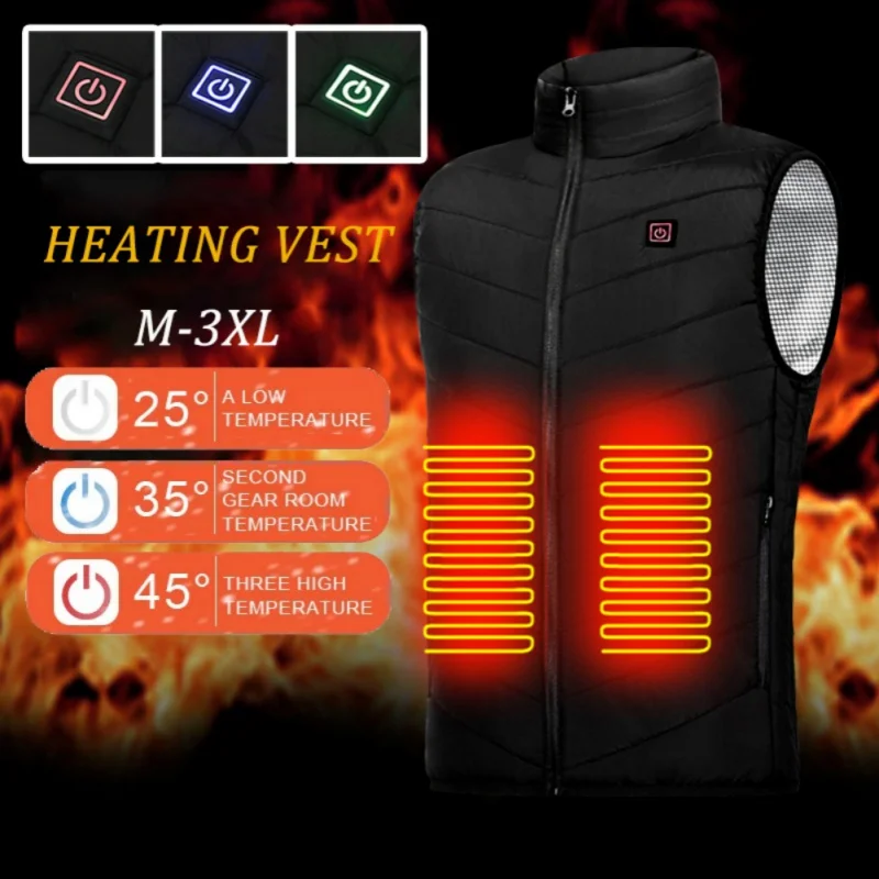 

Men Winter Electric Heated Sleeveless Jacket 9 Areas Heated Vest Jacket USB Outdoor Fishing Hunting Waistcoat Hiking Vest