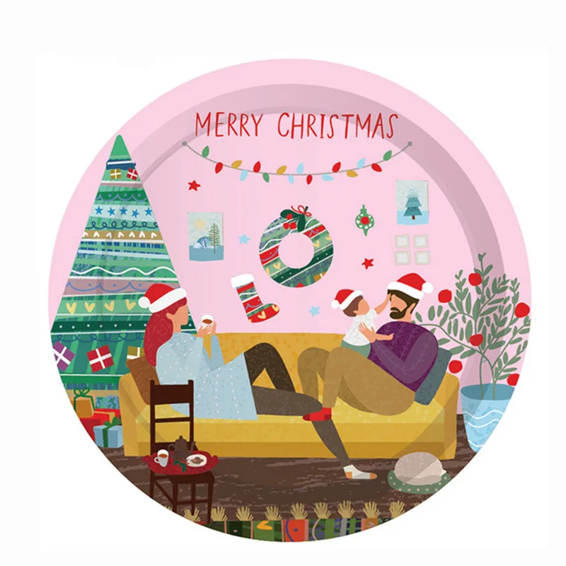 Рождественская тема одноразовая посуда набор мультфильм бумажные тарелки и