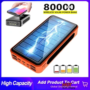 portable 4usb led 80000mah wireless solar power bank external battery poverbank powerbank mobile phone charger for xiaomi iphone free global shipping